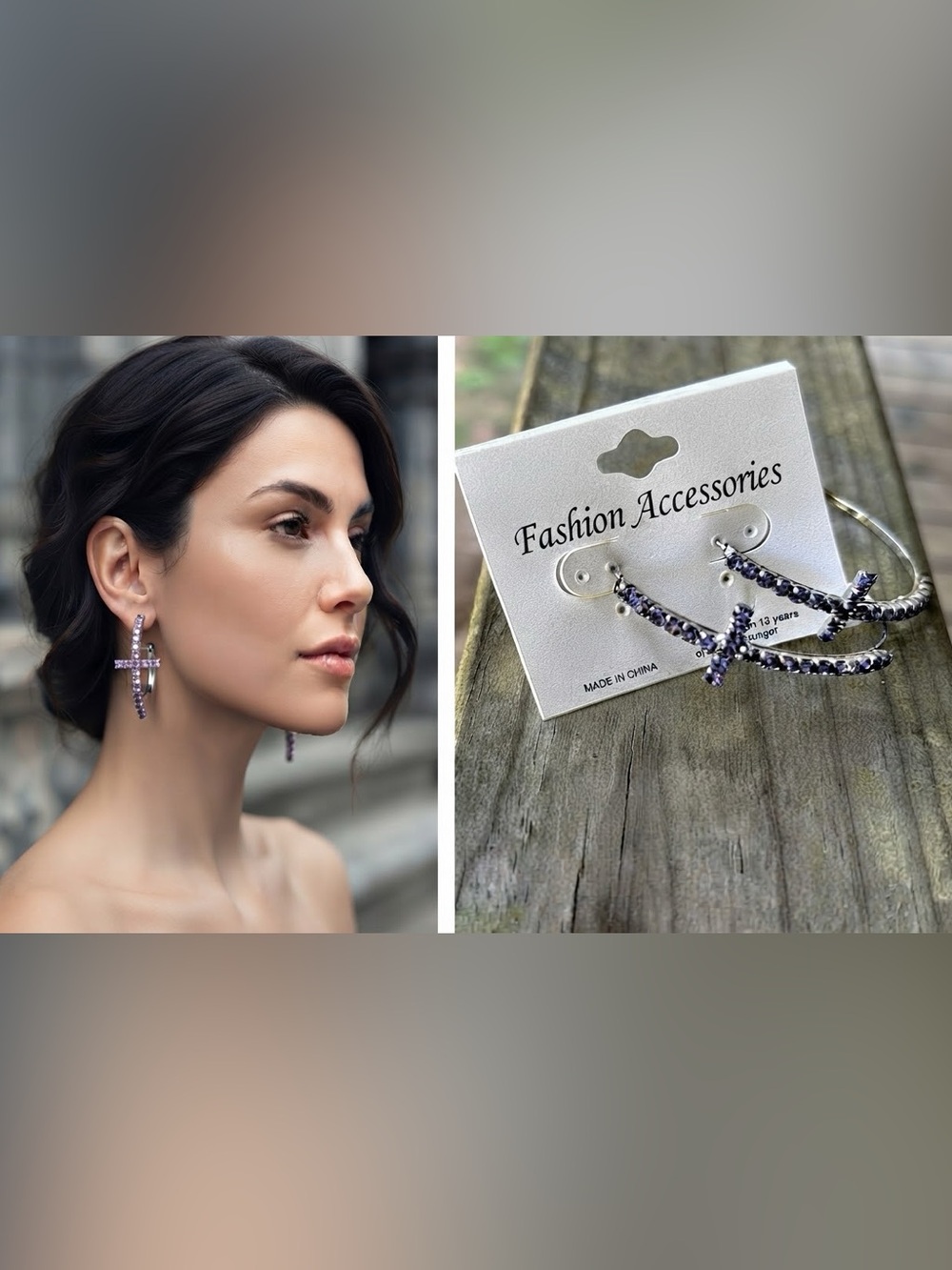 Purple Cross Earrings